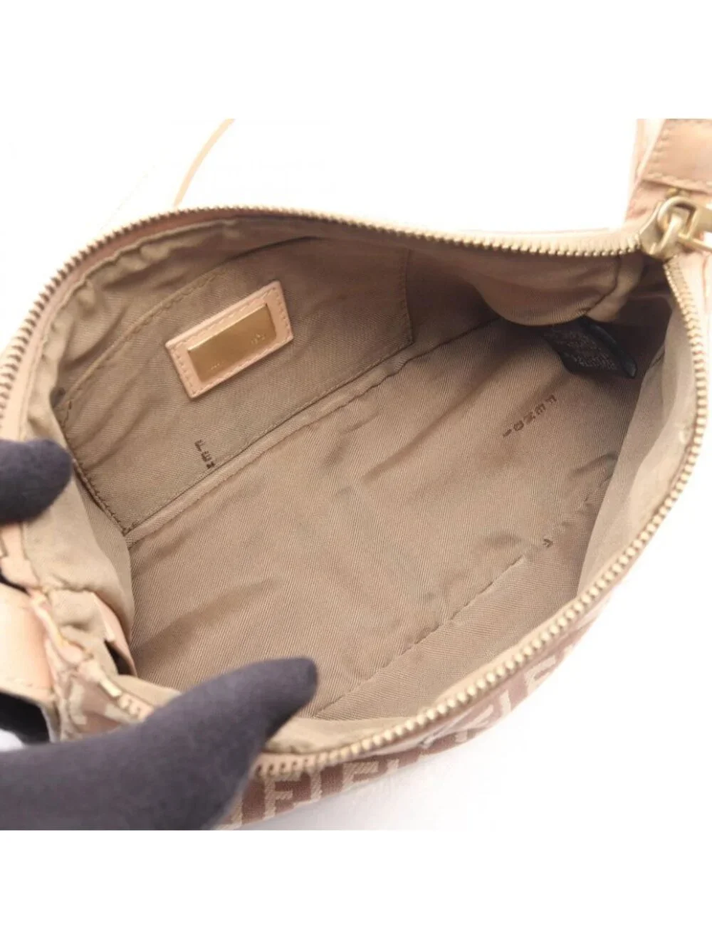 Fendi Handbag Zucchino Pouch Pink Beige Canvas Leather
